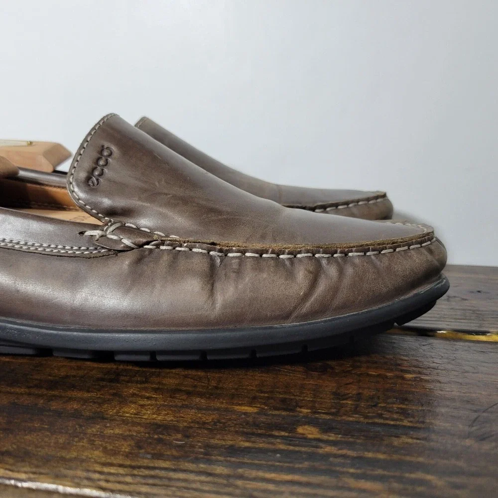 Ecco Men's‎ Driver Loafer Shoes Brown Leather LATEX Slip On Size EU42 / US 8-8.5